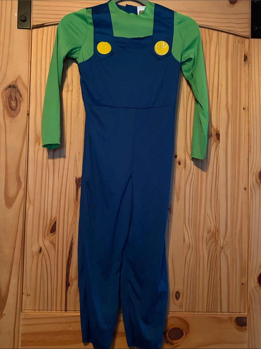 Kids Blue and Green Overalls Costume with Yellow Buttons super Mario. No mask.